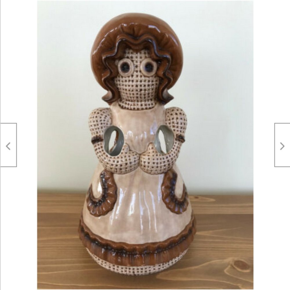 Country Kitchen Utensil Holder Ceramic Doll Vintage Sittre 1979 Art Brush Holder